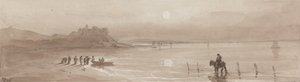 Côte maritime, coucher de soleil avec le château de Harlech - David Cox