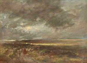 Paysage de lande : berger et moutons - David Cox the elder