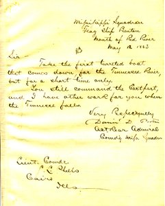 Lettre de David D. Porter, U. S. S. Benton, embouchure de la rivière Rouge, à Seth Ledyard Phelps, Le Caire, Illinois, 12 mai 1863 - David D. Porter