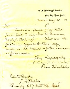 Lettre de David D. Porter, U. S. S. Black Hawk, Le Caire, Illinois, à Seth Ledyard Phelps, 25 août 1863 - David D. Porter