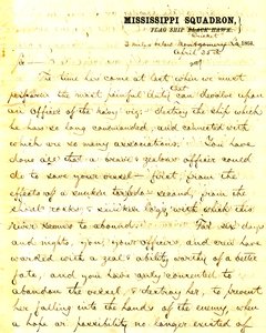 Lettre de David D. Porter, U. S. S. Cricket, 2 miles en dessous de Montgomery, Louisiane, à [Seth Ledyard] Phelps, commandant U. S. S. Eastport, 2 miles en dessous de Montgomery, Louisiane, 25 avril 1864