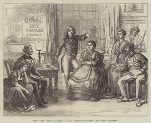 Scène de Apple Blossoms, au Vaudeville Theatre, Old Baggs donnant une conférence