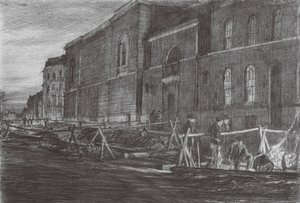 Londres : Aube à la prison de Newgate (lithographie en couleur)