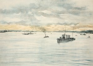 Un destroyer dans un port, illustration de 