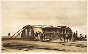 Sur la Somme : hommes du RFC construisant leur cabane d