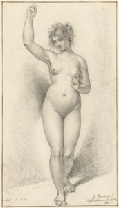 Femme nue debout, bras droit levé