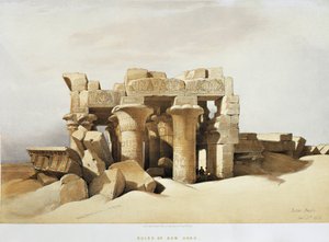 Égypte, Les ruines du Temple de Kom Ombo dédié à Sobek et Horus, par David Roberts, gravure