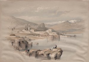Tibériade, depuis les murs, Safed au loin - David Roberts