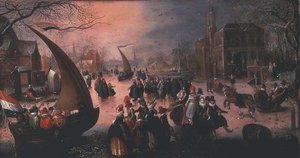 Un village en hiver avec des nobles faisant du patin à voile