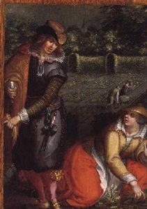Un gentleman élégant et une femme dans un jardin