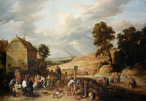 Danse campagnarde devant une auberge