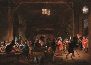 Salle de garde avec des singes, vers 1633