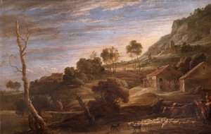 Paysage avec des paysans conduisant du bétail, vers 1670-90
