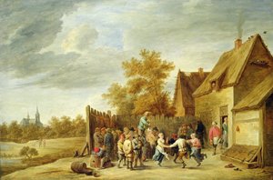Paysans dansant devant une auberge - David Teniers the Younger
