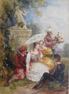 Invités élégants à une fête costumée dans une maison de campagne - David the younger Cox