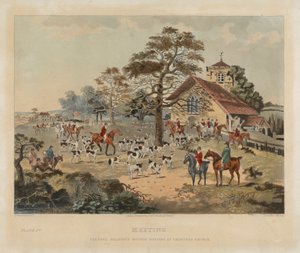 [Chasse au renard] ensemble de quatre : (1) Réunion / Les chiens du colonel Jollyffe se réunissent à l