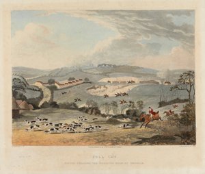 [Chasse au renard] ensemble de quatre : (3) Plein cri / Chiens traversant la route de Brighton à Mersham