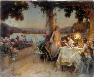 Le soir sur la terrasse. Peinture de Delphin Enjolras (1857-1945), Mention obligatoire : Collection fondation regards de Provence. Marseille (cm 57x73) DR