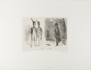 Feuille avec croquis (Grenadier de la Garde, Napoléon dans un bivouac) - Denis Auguste Marie Raffet