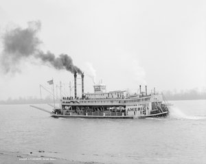 Bateau fluvial, Mississippi River, USA, vers 1906 (photo n/b)