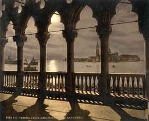 San Giorgio depuis le Palais des Doges au clair de lune, Venise, Italie, vers 1890-1900 (photochromie)