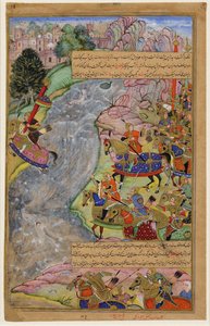 Jalal al-Din Khwarazm-Shah traversant le fleuve Indus rapide, échappant à Gengis Khan et son armée