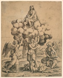 Les archanges Michel, Gabriel et Raphaël adorant la Vierge et l