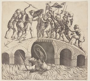 Horatius Cocles échappant dans le Tibre - Diana Scultori