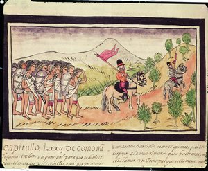 Fol.204v Les Indiens Totonaques aidant les Conquistadors à transporter des matériaux, 1579