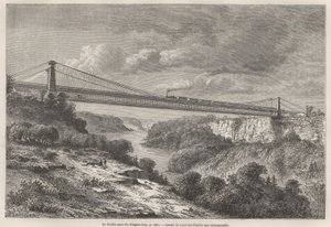 Le pont double du Niagara, dessin de Lancelot, pour illustrer les voyages de L. Deville en Amérique du Nord en 1854-55. Gravure dans "Le tour du monde" 1861. Collection Selva. - Dieudonne Auguste Lancelot