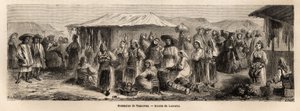 La population ambulante de Tesmevar (ou Timișoara) en Roumanie. Gravure pour illustrer le voyage de Paris à Bucarest, par Lancelot, dessinateur, en 1860, publié dans « Le tour du monde, nouveau journal des voyages », sous la direction d