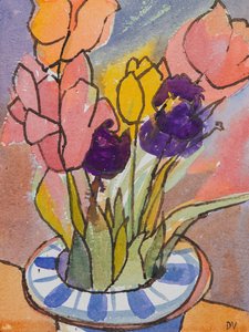 Tulipes (aquarelle et encre)