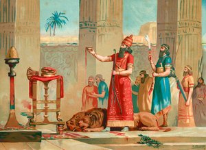 Ashurbanipal offrant des lions en sacrifice