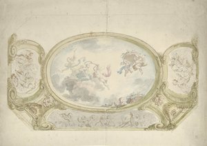 Projet pour une peinture de plafond : ovale avec une scène allégorique, entouré de scènes avec des putti - Dionys van Nijmegen (possibly)