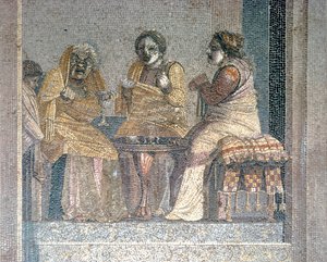 Mosaïque romaine de scène de pièce avec acteurs masqués, Villa de Cicéron, Pompéi, IIe siècle av. J.-C.