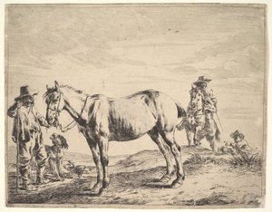 Homme tenant un cheval par la bride - Dirck Stoop