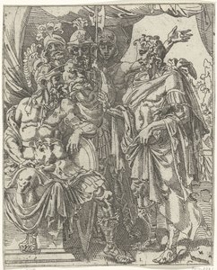 Achior raconte à Holopherne les Israélites - Dirck Volckertsz. Coornhert (attributed to)