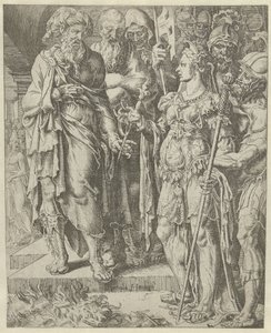Tamar montre le gage (série Histoire de Juda et Tamar) - Dirck Volckertsz. Coornhert (attributed to)
