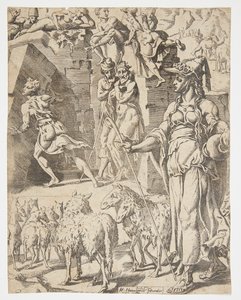 Jacob roulant la pierre de la bouche du puits - Dirck Volckertsz. Coornhert