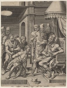 Le Serviteur impitoyable amené devant le roi - Dirck Volckertz Coornhert, after Maerten van Heemskerck