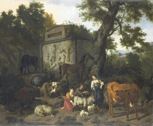 Paysage avec bergers et bétail près d