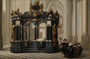 Une famille à côté de la tombe du prince Guillaume Ier dans la Nieuwe Kerk, Delft - Dirck van Delen