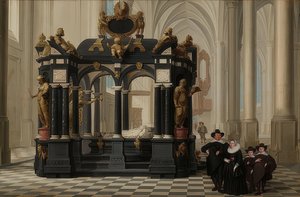 Une famille sur la tombe du prince William I à la Nieuwe Kerk, Delft - Dirck van Delen