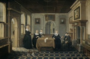 Cinq dames dans un intérieur, vers 1630-1652 (huile sur panneau)