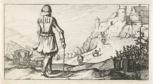 Homme en pourpoint dans un paysage montagneux