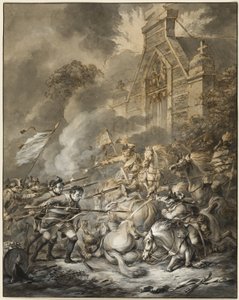 Une escarmouche entre les officiers de cavalerie et les fantassins armés de baïonnettes - Dirk Langendijk