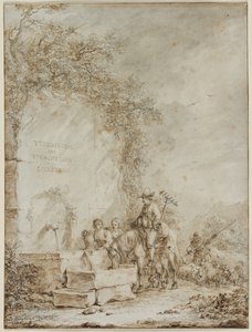 Frontispice pour un Album de Dessins : Paysans à une Fontaine (recto) - Dirk Langendijk