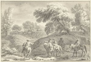 Paysage vallonné avec chasseurs à cheval