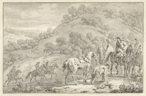 Paysage de montagne avec un cavalier démonté et d