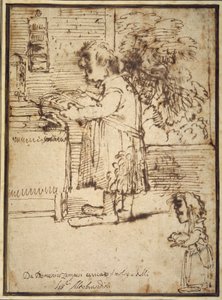Caricature du théologien Aldobrandini, avec une naine tenant son chien - Domenichino